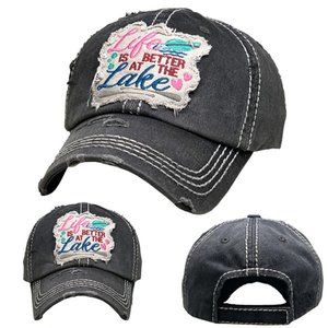 "Life Is Better At The Lake" Distressed Vintage Baseball Hat